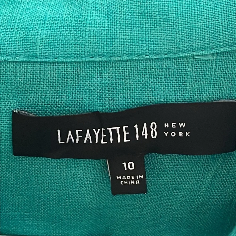 Lafayette 148 New York women's Size 10 teal green linen button up‎ shirt. - Picture 6 of 8